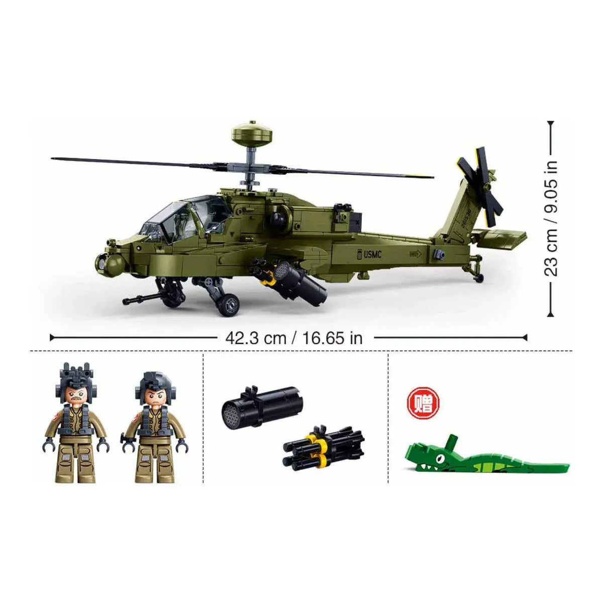 Sluban B1536 Model Kit 1:44 AH-64D Apache Attack Helicopter Chopper Gunship Army Military Air Force Blocks DIY Set Toy  - Image 3