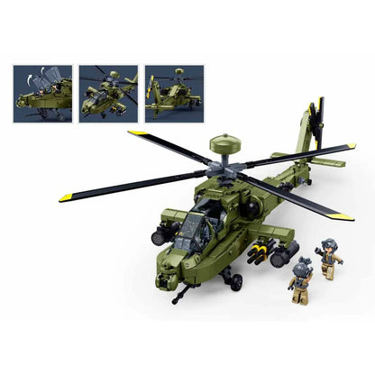 Sluban B1536 Model Kit 1:44 AH-64D Apache Attack Helicopter Chopper Gunship Army Military Air Force Blocks DIY Set Toy  - Image 4