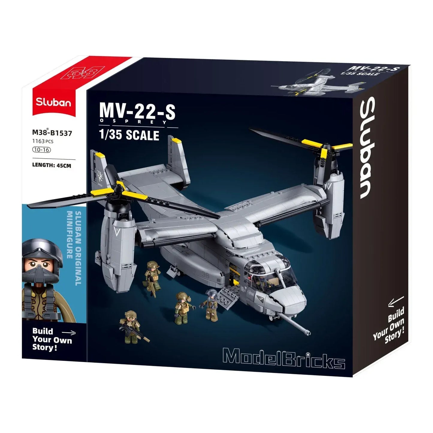 Sluban B1537 Model Kit 1:44 MV-22 Osprey Tiltrotor Helicopter Plane Military Air Force Building Blocks DIY Set Toy - Image 2