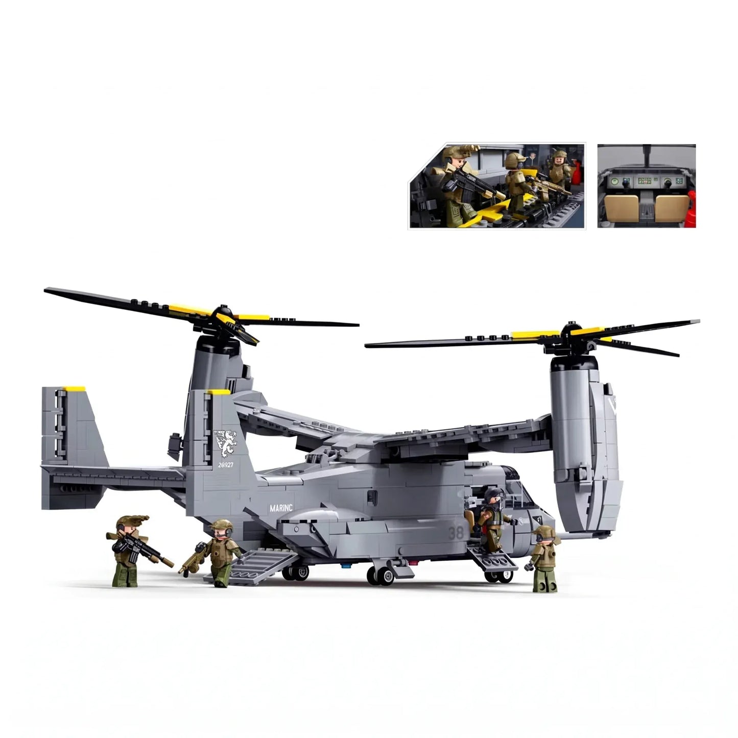 Sluban B1537 Model Kit 1:44 MV-22 Osprey Tiltrotor Helicopter Plane Military Air Force Building Blocks DIY Set Toy - Image 3