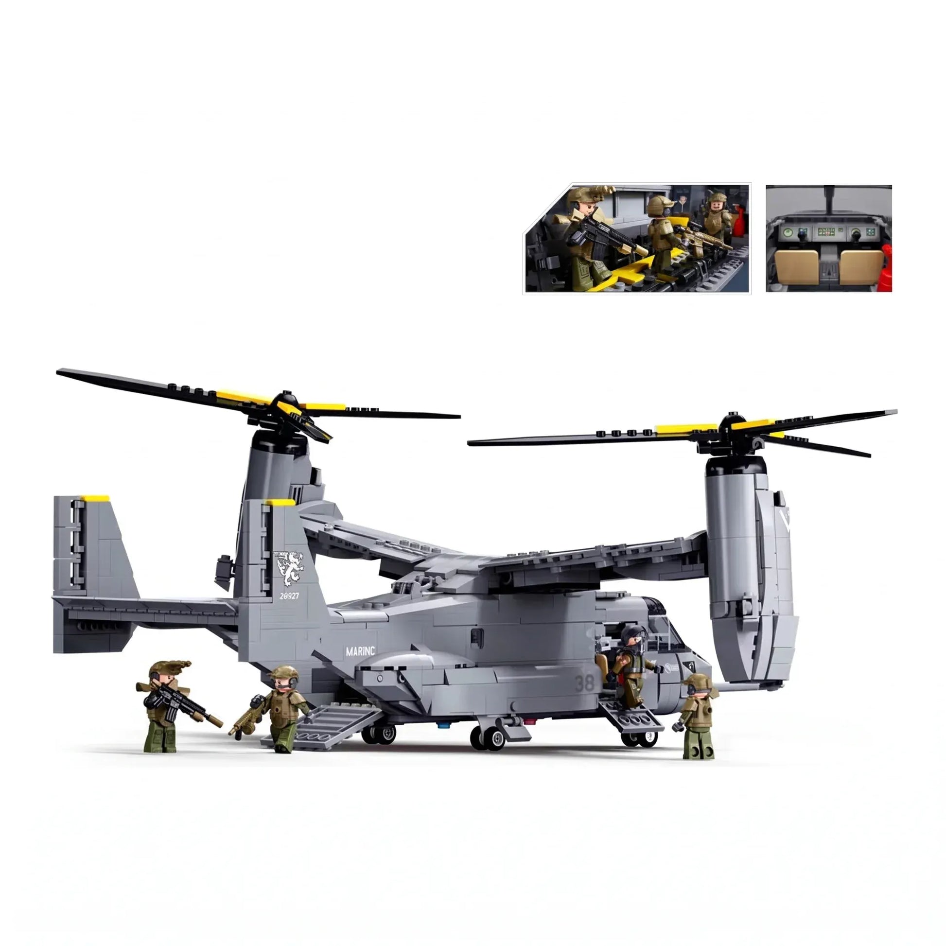 Sluban B1537 Model Kit 1:44 MV-22 Osprey Tiltrotor Helicopter Plane Military Air Force Building Blocks DIY Set Toy - Image 3