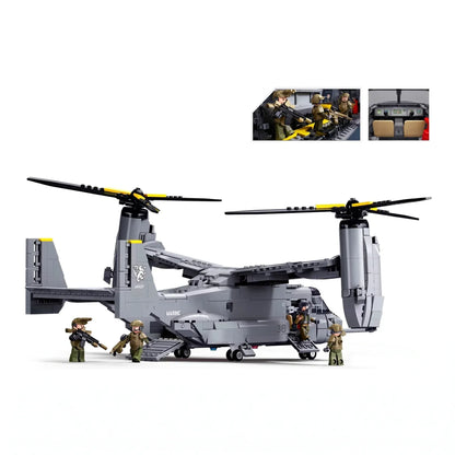 Sluban B1537 Model Kit 1:44 MV-22 Osprey Tiltrotor Helicopter Plane Military Air Force Building Blocks DIY Set Toy - Image 3