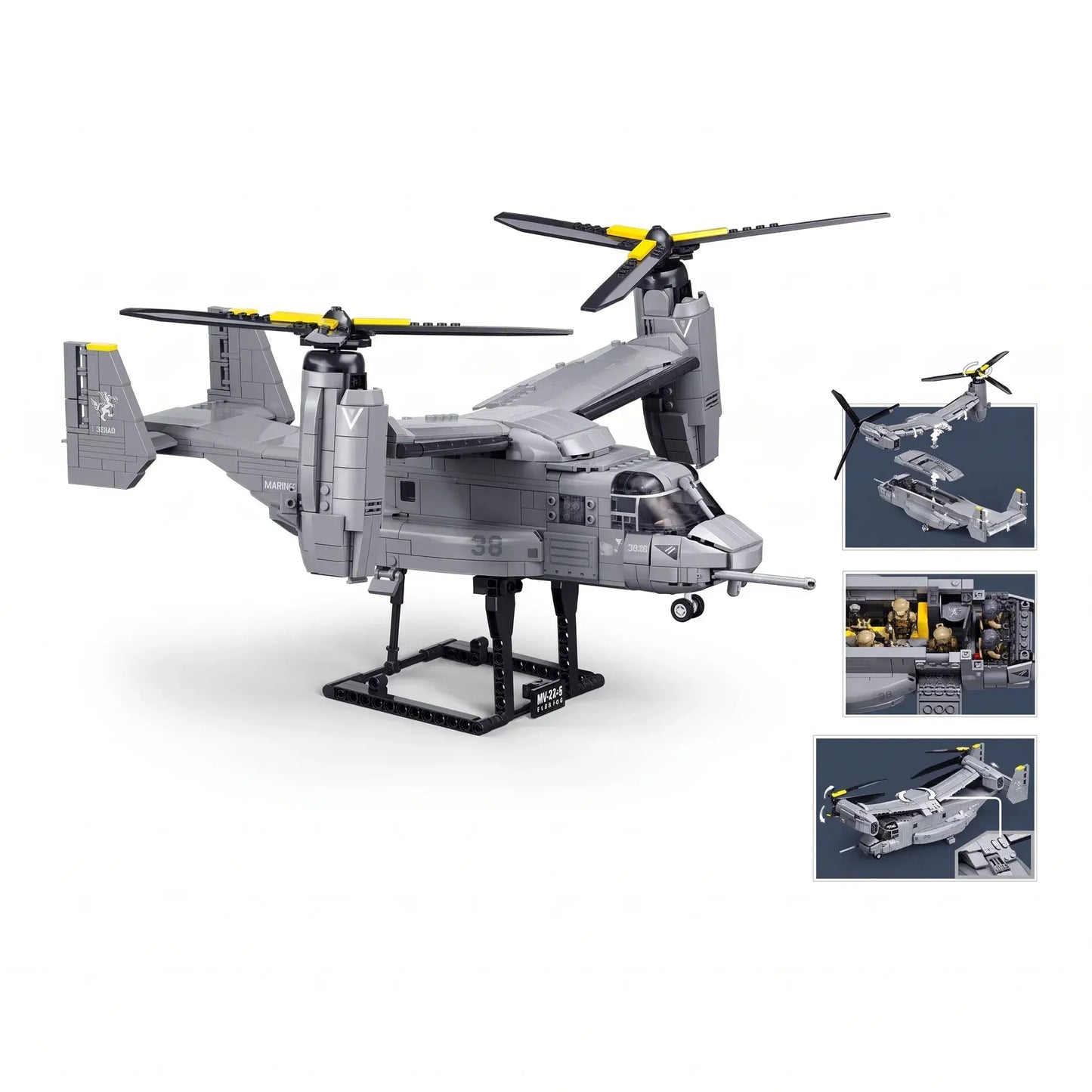 Sluban B1537 Model Kit 1:44 MV-22 Osprey Tiltrotor Helicopter Plane Military Air Force Building Blocks DIY Set Toy - Image 4