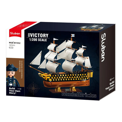 Sluban B1552 Model Kit 1:200 HMS Victory Sailing Battleship Warship Navy Vessel Boat Military DIY Construction Set Toy  - Image 2