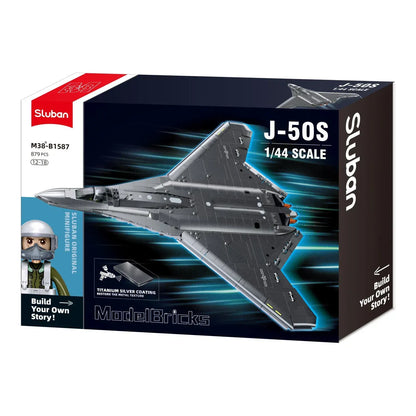 Sluban B1587 Model Kit 1:44 J50 Stealth Fighter Jet Plane - Military Air Force Building Blocks DIY Set Toy  - Image 2