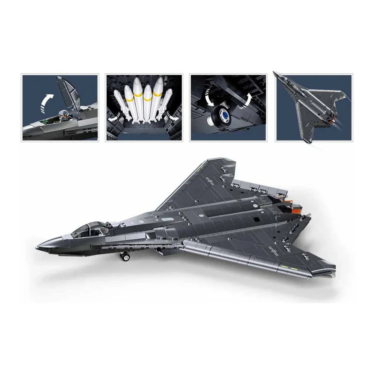 Sluban B1587 Model Kit 1:44 J50 Stealth Fighter Jet Plane - Military Air Force Building Blocks DIY Set Toy  - Image 5