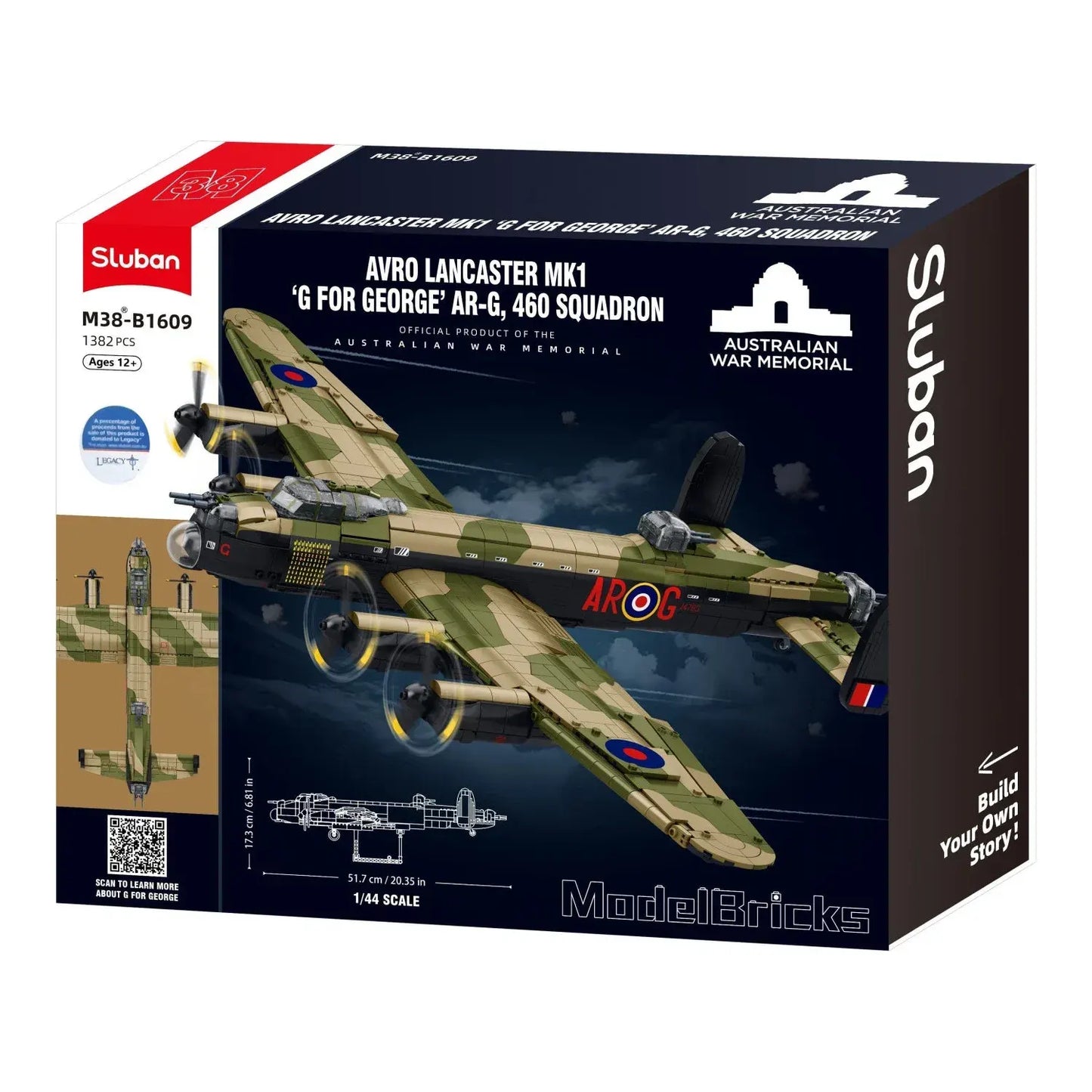 Sluban Model Kit 1:44 Lancaster Bomber G For George Plane WWII RAAF Air Force Military Building Blocks DIY Set Toy Sluban B1609 - Image 2