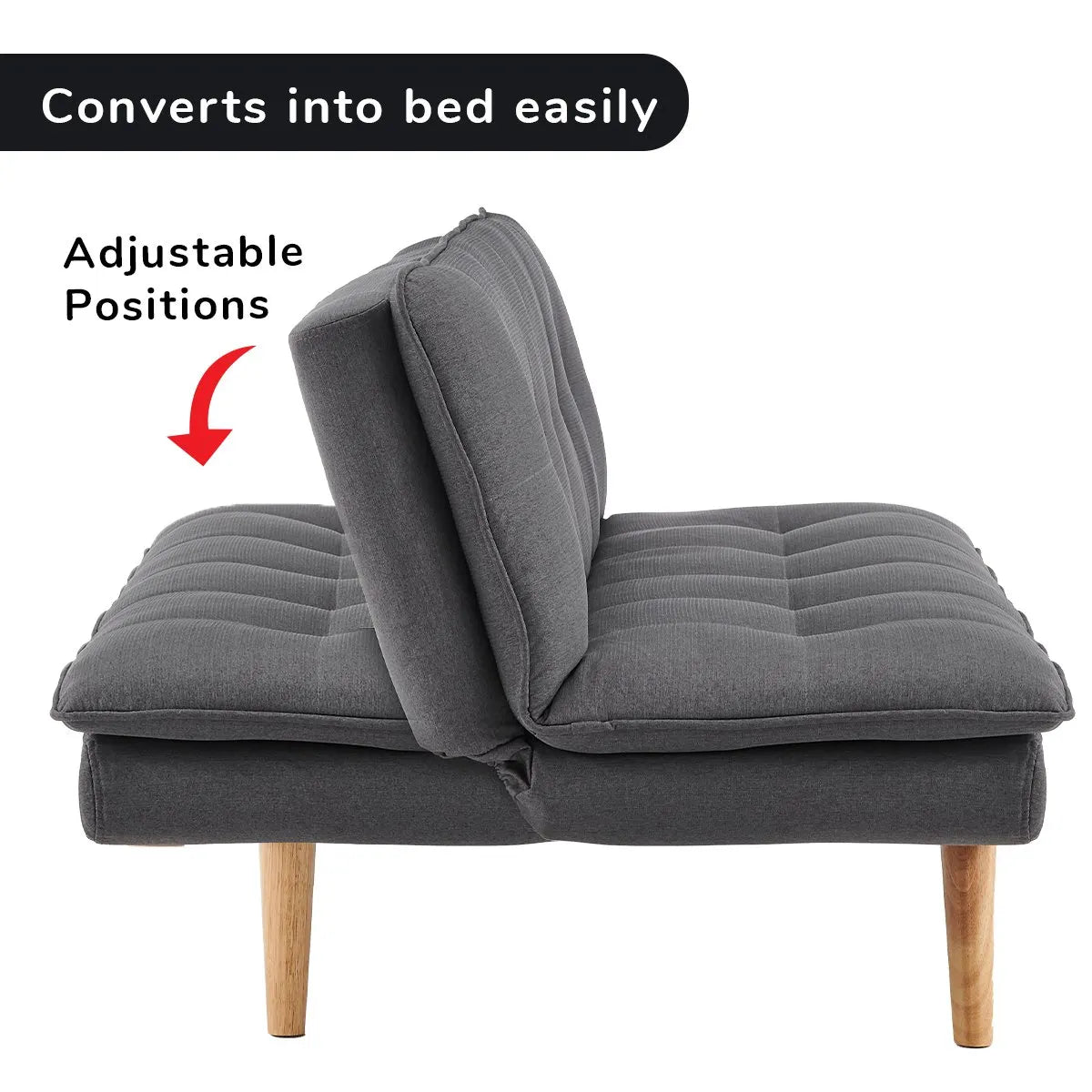 Sarantino 3 Seater Linen Sofa Bed Couch Lounge Futon - Dark Grey - Image 3