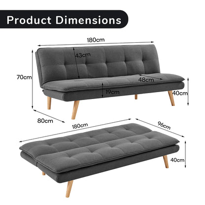 Sarantino 3 Seater Linen Sofa Bed Couch Lounge Futon - Dark Grey - Image 9