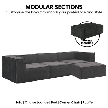 Sarantino Novi 3-Seater Modular Sofa with Ottoman in Black Non-Slip Bottom Lounge - Image 6