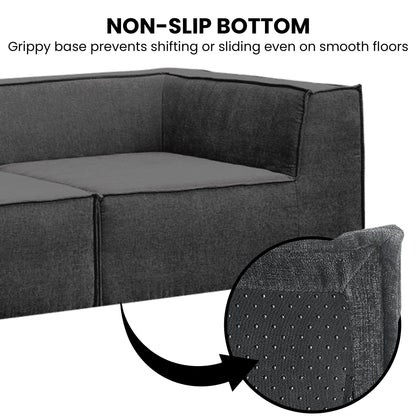 Sarantino Novi 3-Seater Modular Sofa with Ottoman in Black Non-Slip Bottom Lounge - Image 7