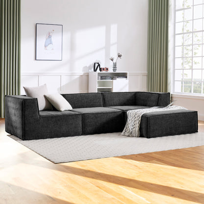 Sarantino Novi 3-Seater Modular Sofa with Ottoman in Black Non-Slip Bottom Lounge - Image 9