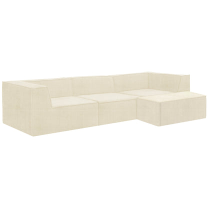 Sarantino Novi 3-Seater Modular Sofa with Ottoman in Cream Non-Slip Bottom Lounge - Image 3