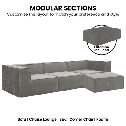 Sarantino Novi 3-Seater Modular Sofa with Ottoman in Grey Non-Slip Bottom Lounge - Image 6