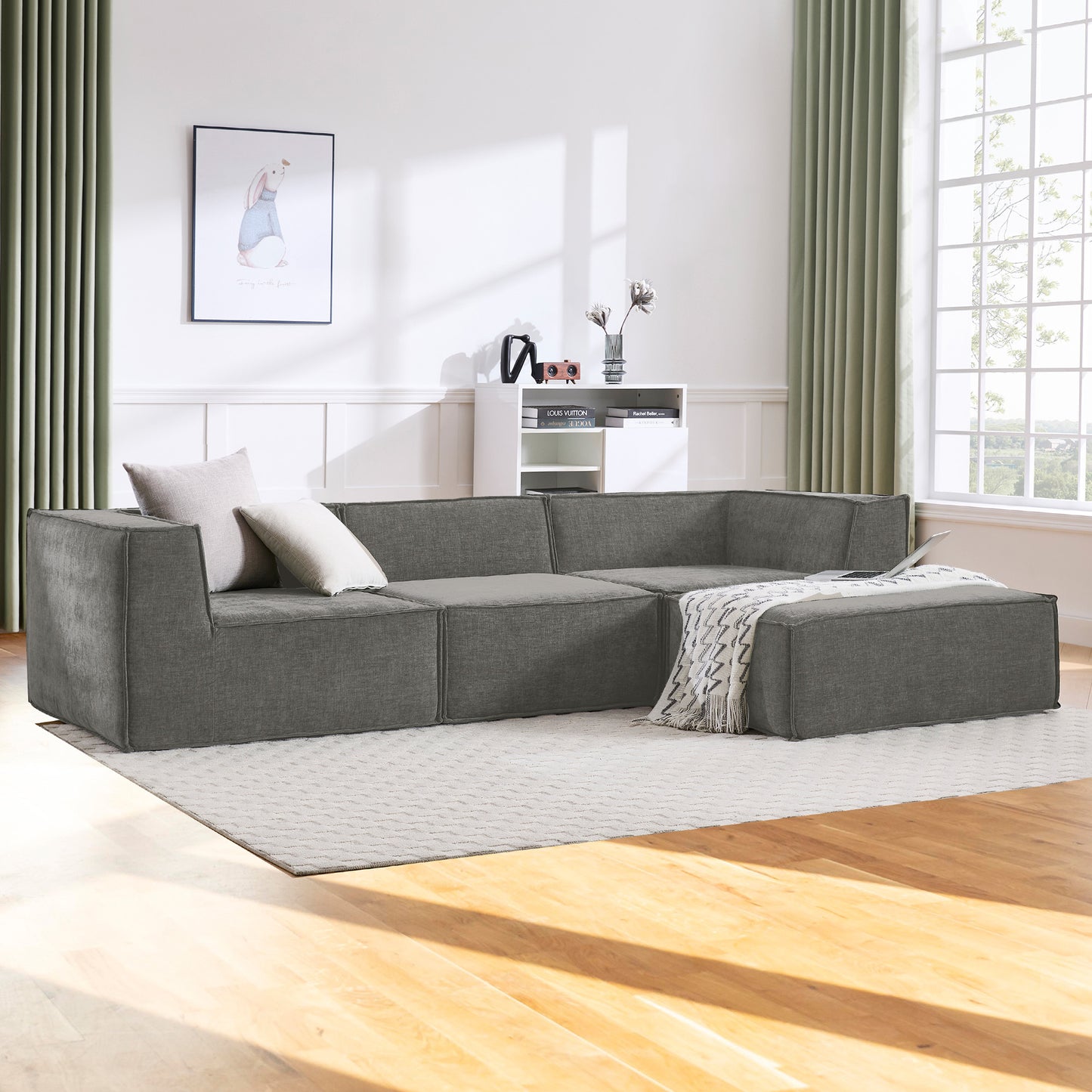 Sarantino Novi 3-Seater Modular Sofa with Ottoman in Grey Non-Slip Bottom Lounge - Image 9