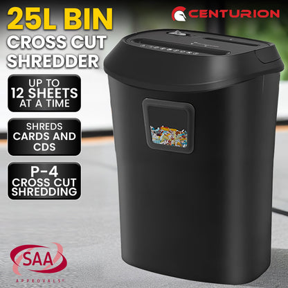 Centurion 25L 12-Sheet Paper Shredder Electric Cross-Cut Home & Office Cutter - Image 4