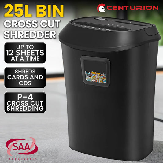 Centurion 25L 12-Sheet Paper Shredder Electric Cross-Cut Home & Office Cutter - Image 2