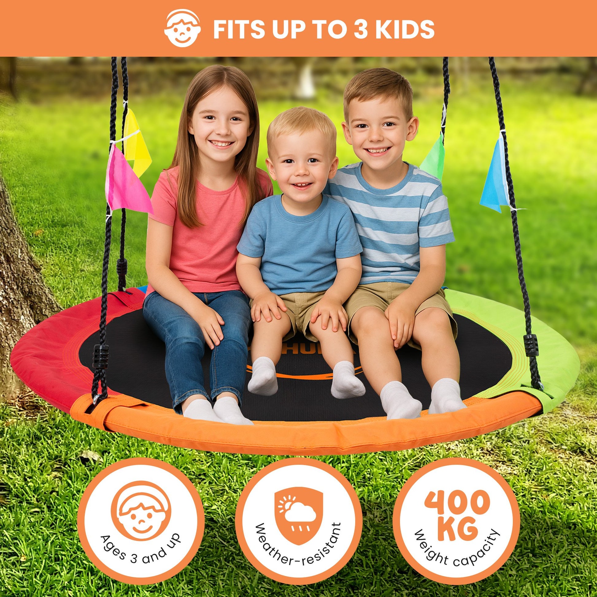 Kahuna Kids 1.2m Tree Saucer Swing Set Round 400kg With Straps Capacity Outdoor - Image 6