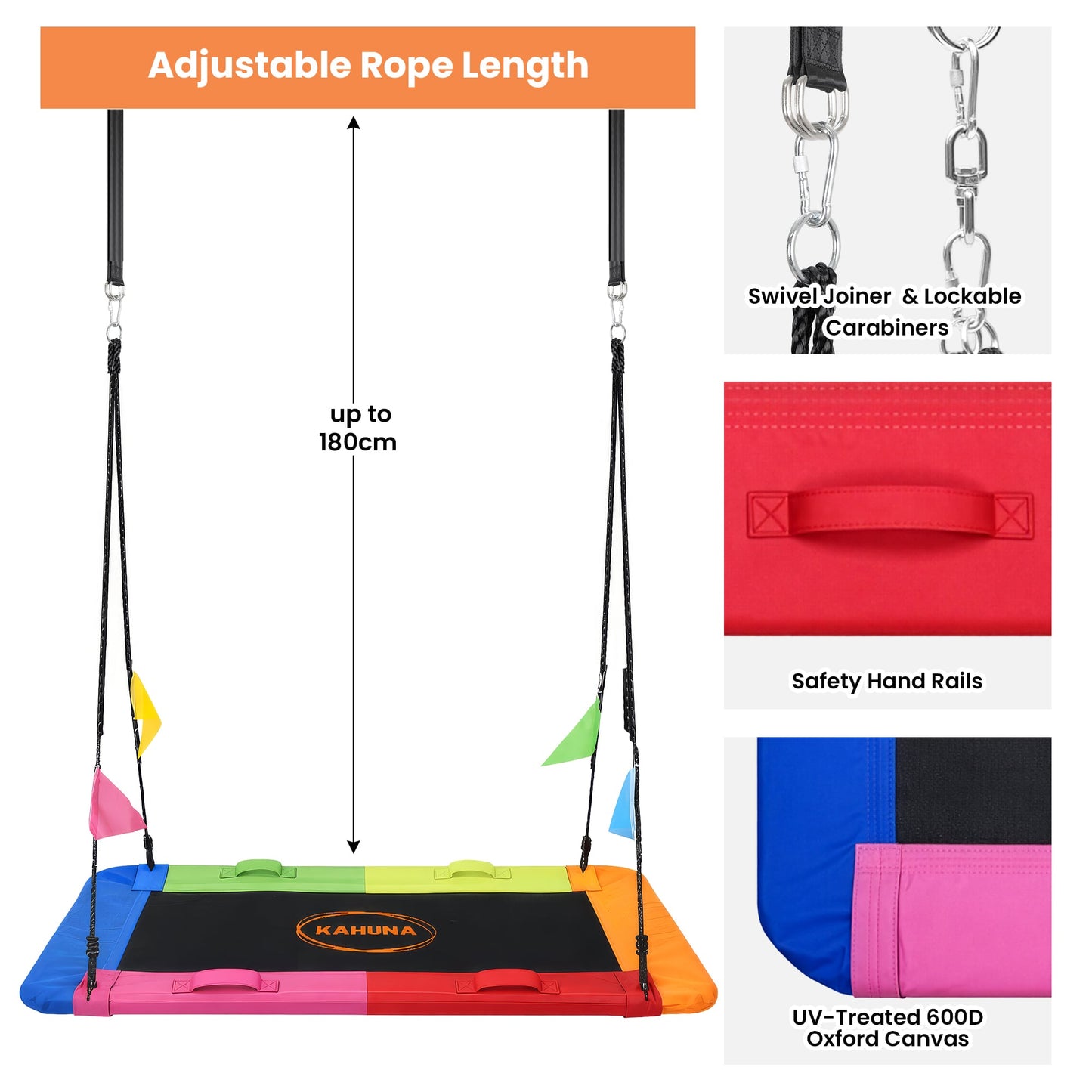 Kahuna Heavy Duty 60 Inch Rectangular Tree Swing With Adjustable 180cm Lifting Ropes Foam Padded Tubes And Full Accessory Kit For Backyard Family Use - Image 8