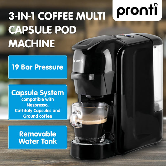 Pronti Breakfast Set with HomeMaid Coffee Machine, Silver Noir Toaster & Kettle - Image 3