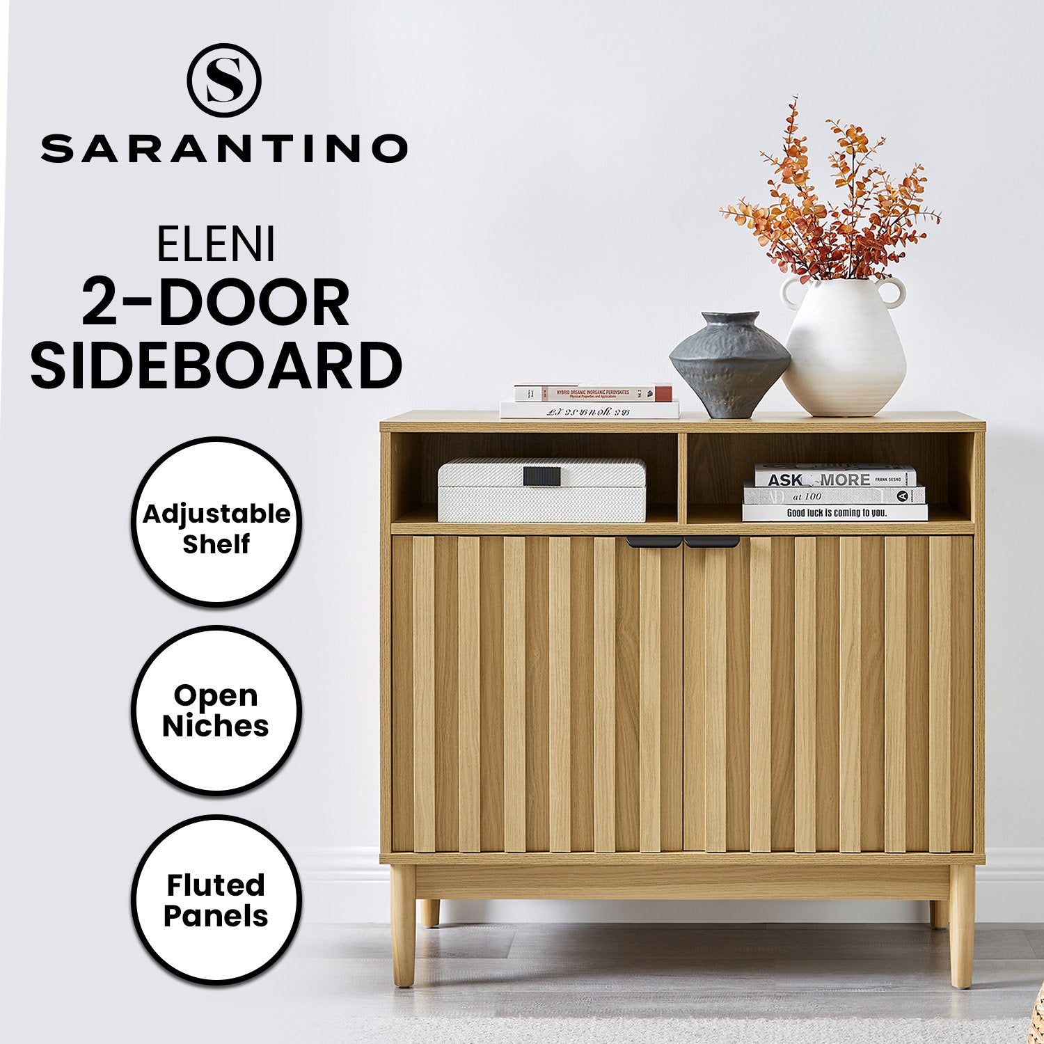 Sarantino Eleni 2-Door Sideboard Buffet Hallway Cabinet Storage Console Cupboard in Natural - Image 3