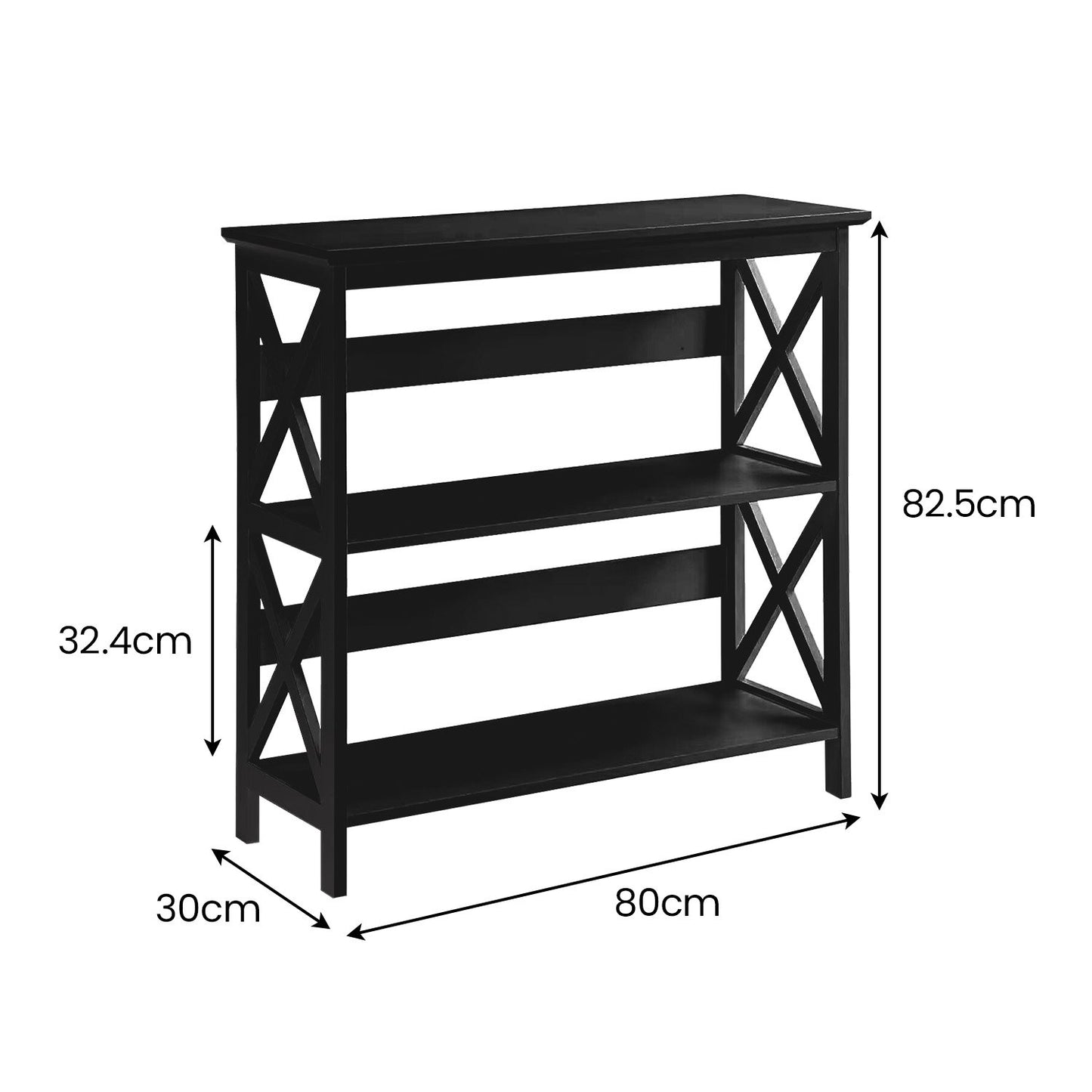 Sarantino Lucas 3-Tier Bookshelf Display Rack in Black - Image 2