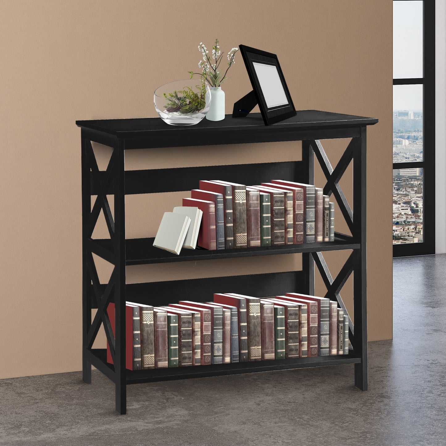 Sarantino Lucas 3-Tier Bookshelf Display Rack in Black - Image 9