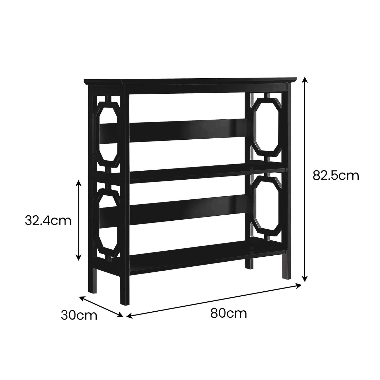 Sarantino Laurel 3-Tier Bookshelf Display Rack in Black - Image 2