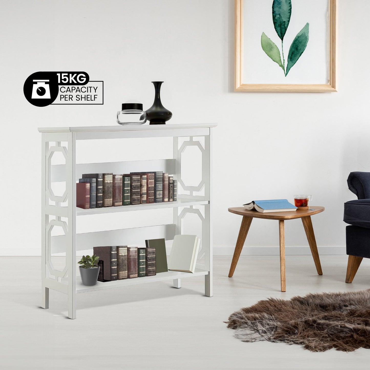 Sarantino Laurel 3-Tier Bookshelf Display Rack in White - Image 9