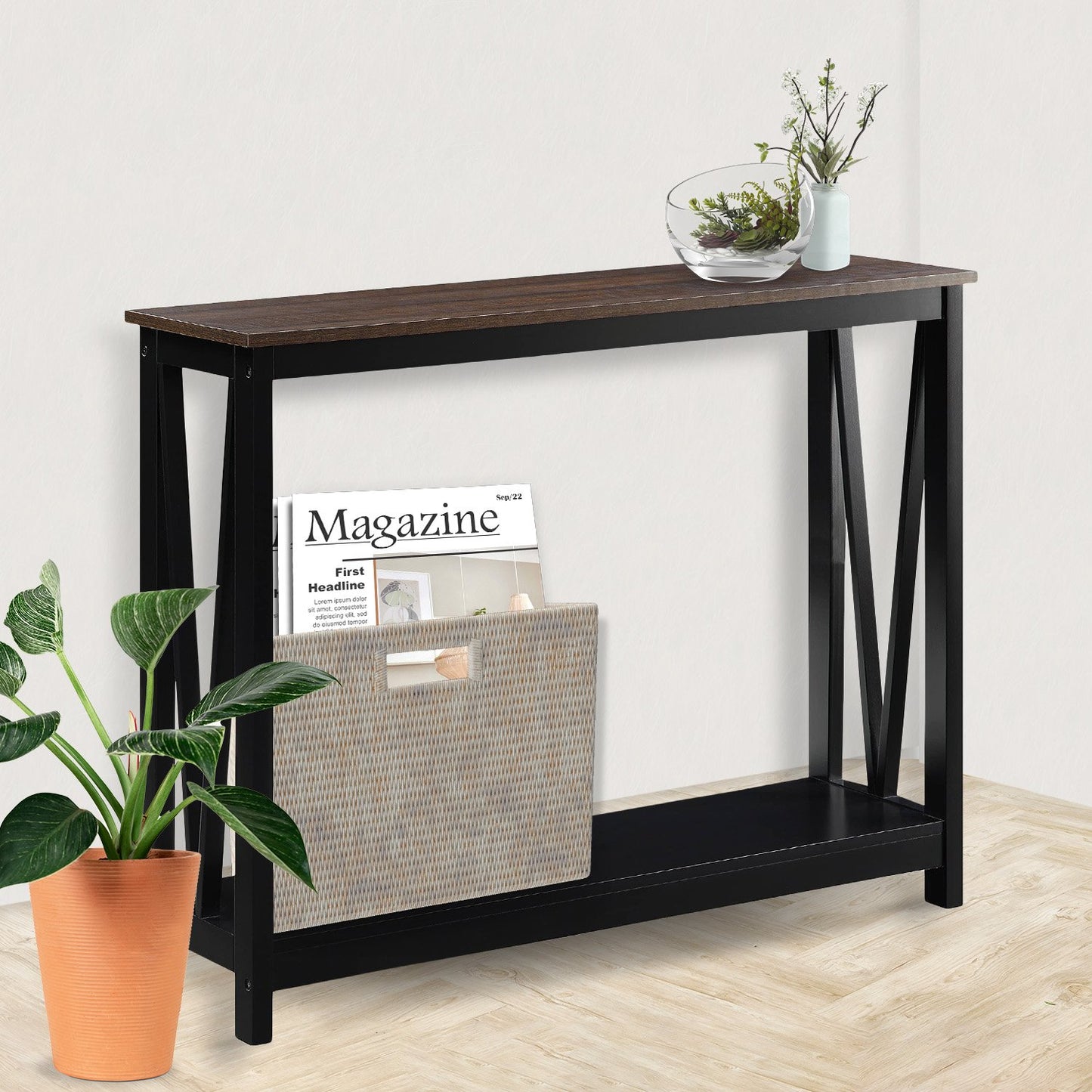 Sarantino Cielo 2-Tier Console Table Dark Walnut - Image 8