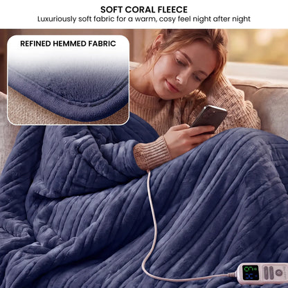 Laura Hill XL Electric Heated Blanket Throw Soft Coral Fleece with 10 Heat Settings - Blue - Image 4