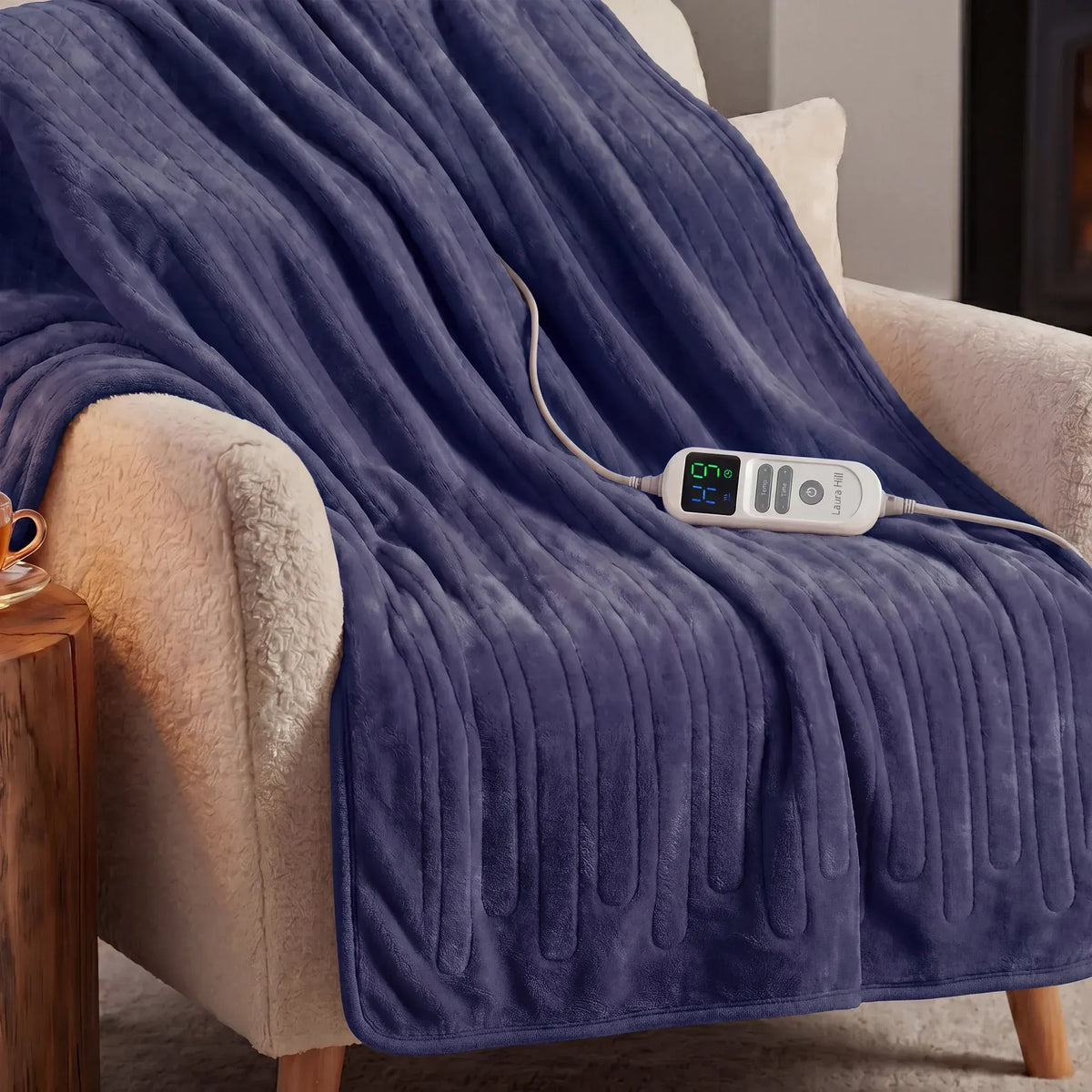 Laura Hill XL Electric Heated Blanket Throw Soft Coral Fleece with 10 Heat Settings - Blue - Image 7