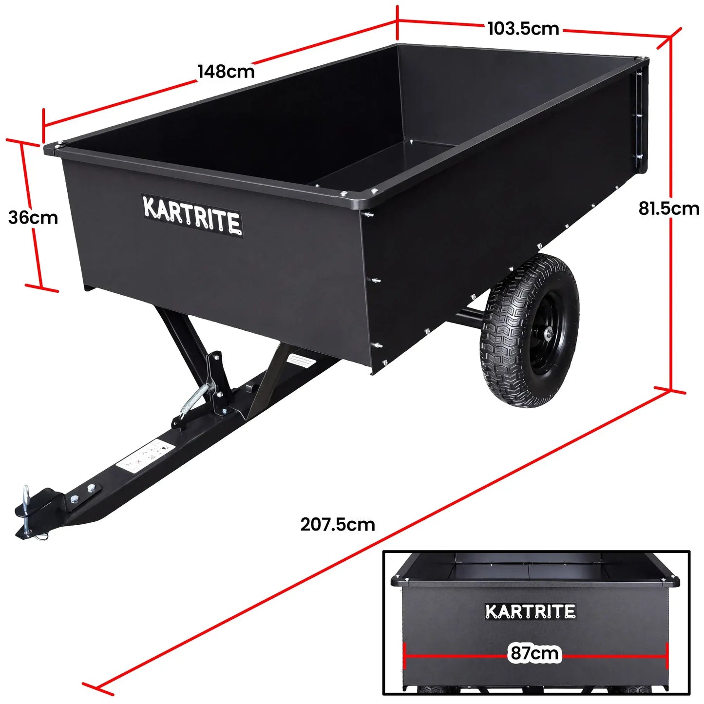 Kartrite 816kg Heavy-Duty Steel Dump Cart with Quick-Release Dumping Handle - Image 3