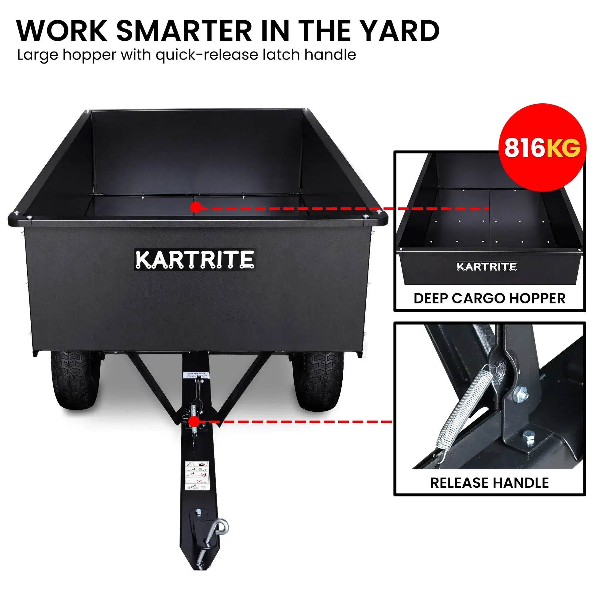 Kartrite 816kg Heavy-Duty Steel Dump Cart with Quick-Release Dumping Handle - Image 5