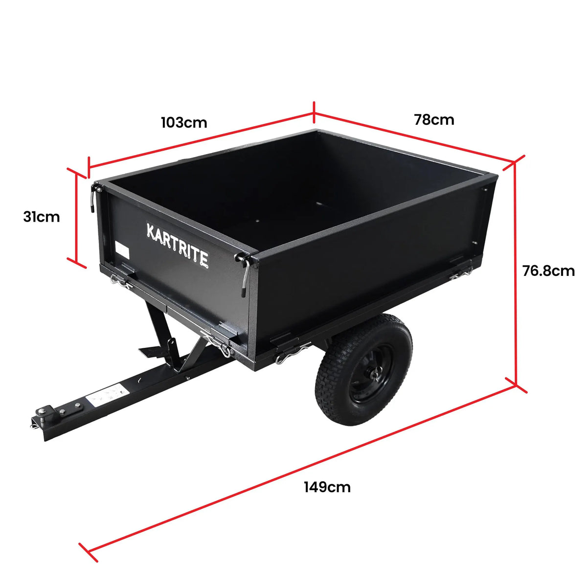 Kartrite Heavy Duty Dump Cart 270kg Capacity Pneumatic Tyres Quick Release Pedal Removable Tailgate Trailer for Garden - Image 3