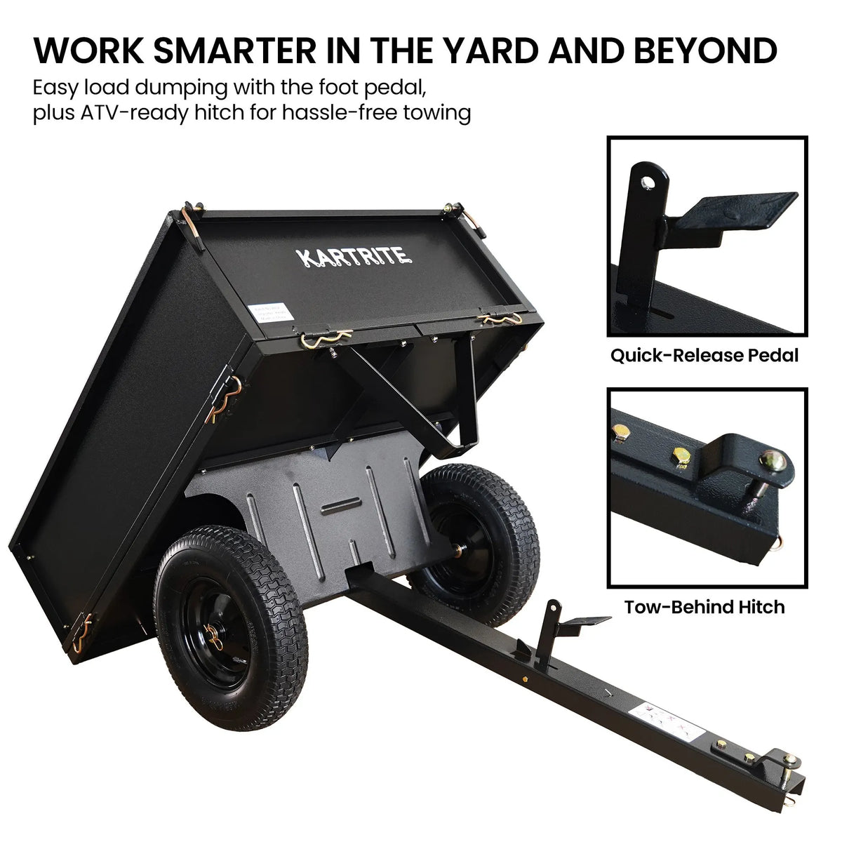 Kartrite Heavy Duty Dump Cart 270kg Capacity Pneumatic Tyres Quick Release Pedal Removable Tailgate Trailer for Garden - Image 5