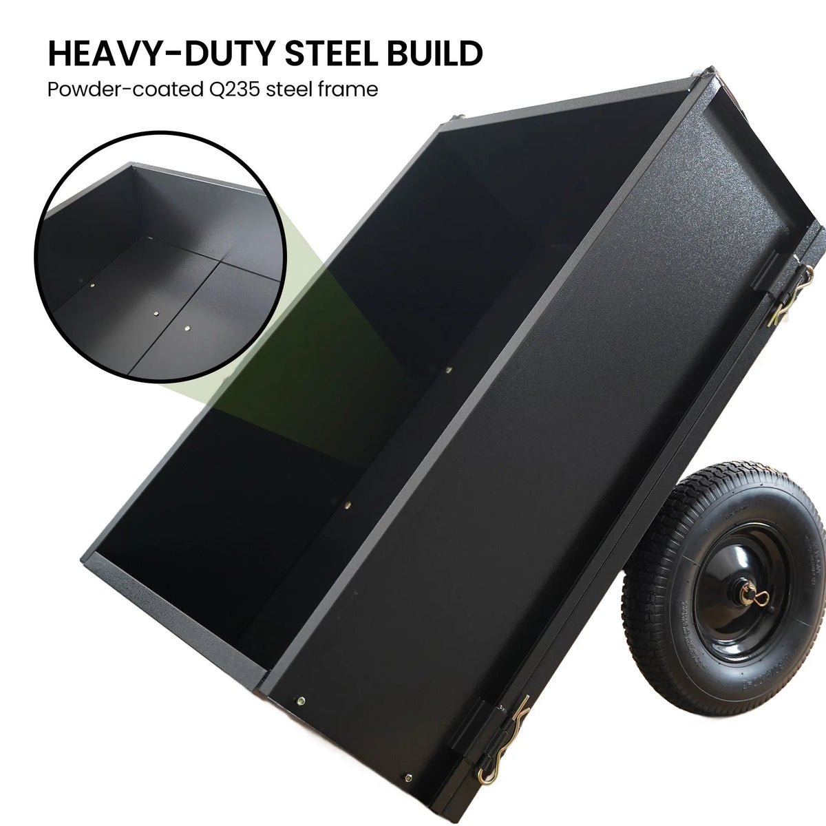 Kartrite Heavy Duty Dump Cart 270kg Capacity Pneumatic Tyres Quick Release Pedal Removable Tailgate Trailer for Garden - Image 7