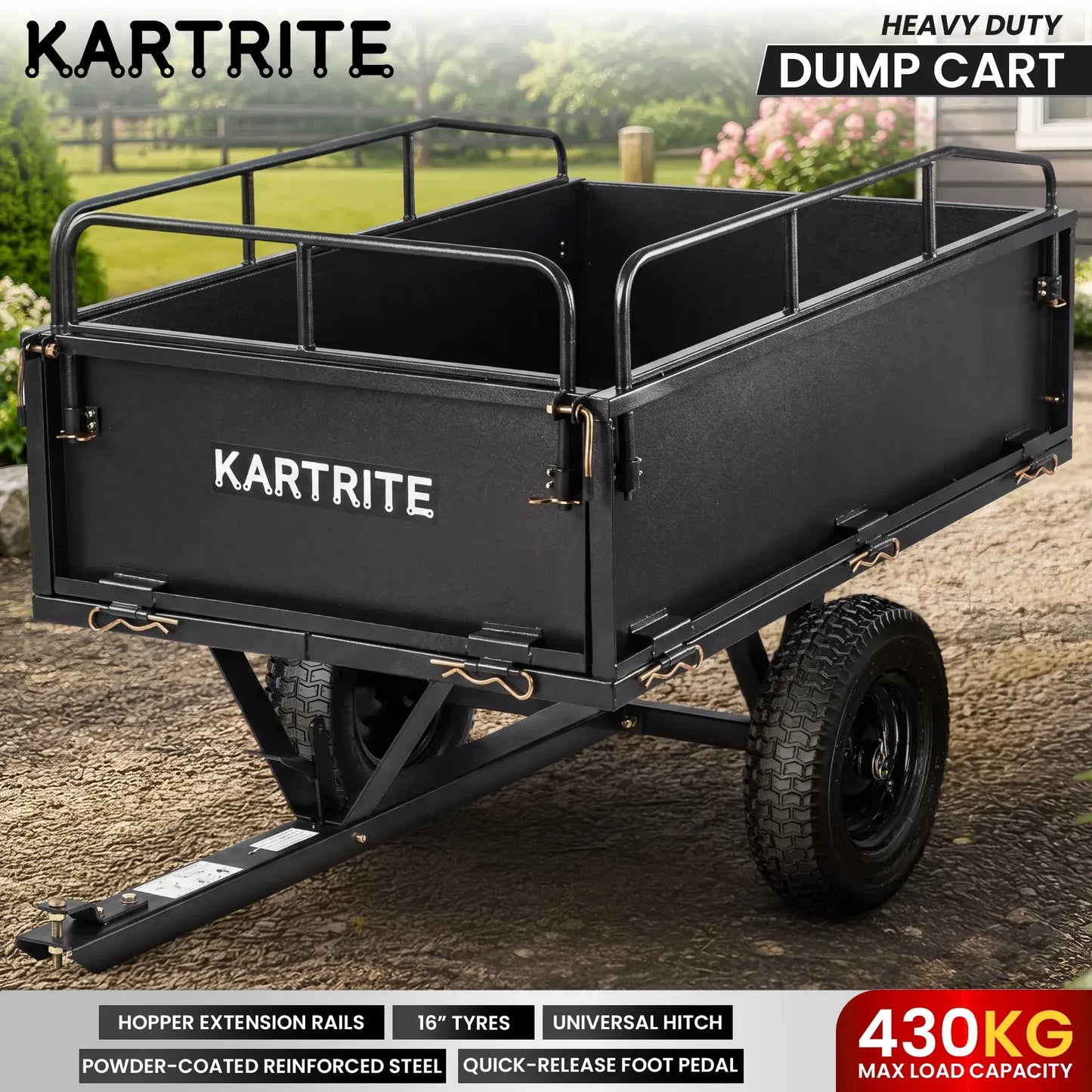 Kartrite 430kg Heavy Duty Steel Dump Cart with Foot Pedal Dumping System - Image 2