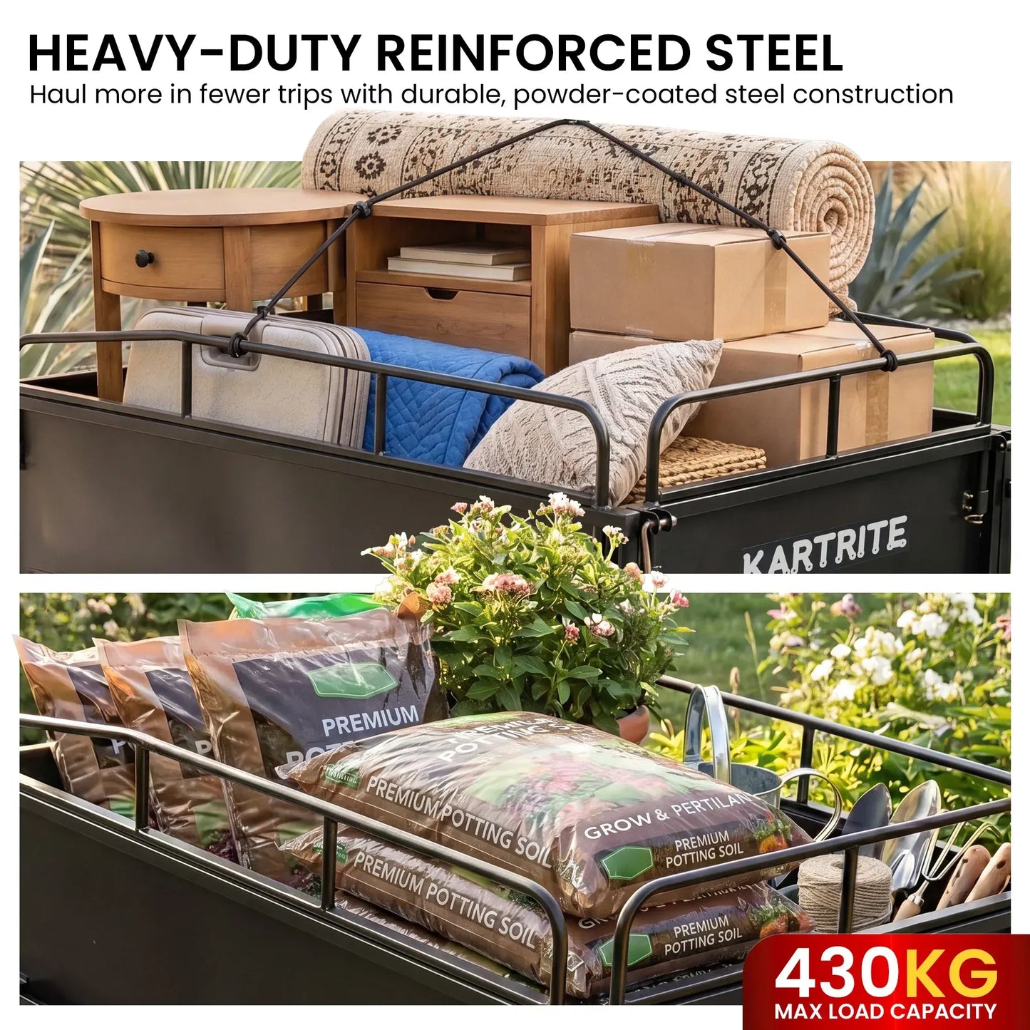 Kartrite 430kg Heavy Duty Steel Dump Cart with Foot Pedal Dumping System - Image 8