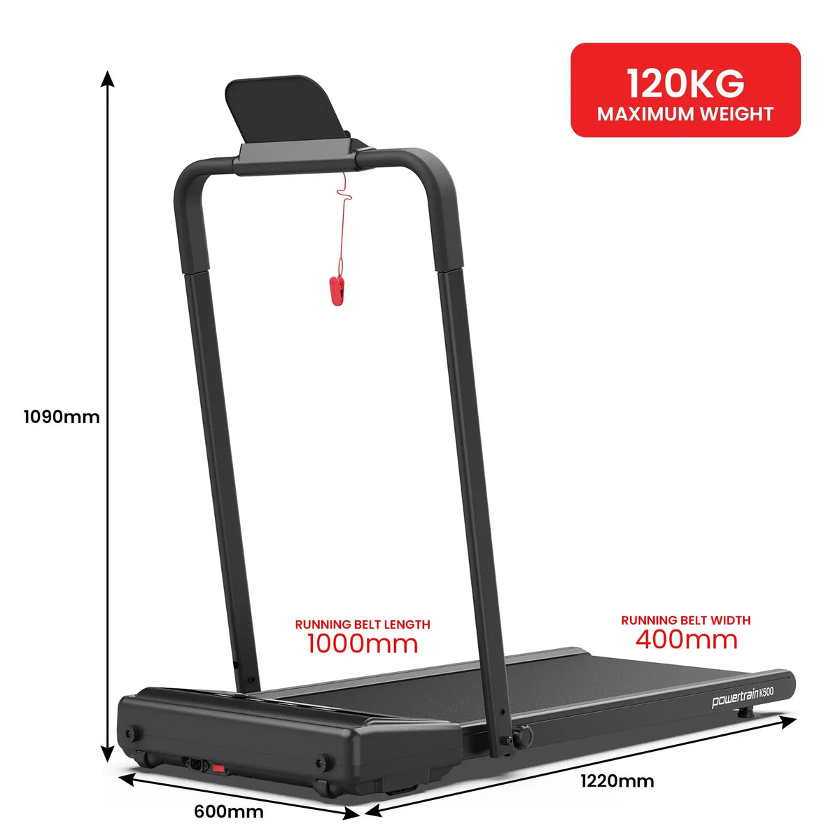 Powertrain K500 Walking Pad Treadmill 2 in 1 Foldable Walking & Running Machine w/2.5HP Motor Dual LED Displays 2 Level - Image 4