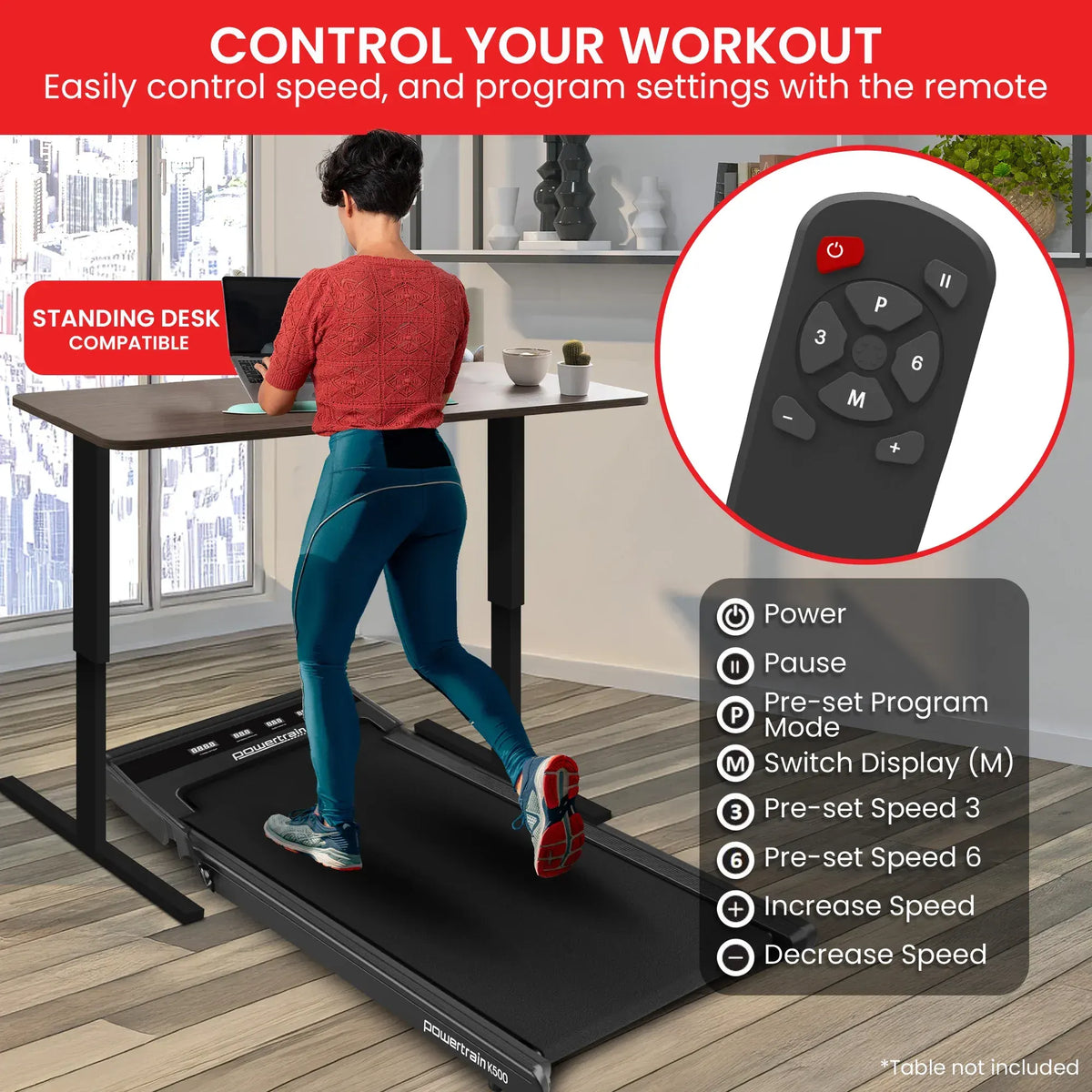 Powertrain K500 Walking Pad Treadmill 2 in 1 Foldable Walking & Running Machine w/2.5HP Motor Dual LED Displays 2 Level - Image 8