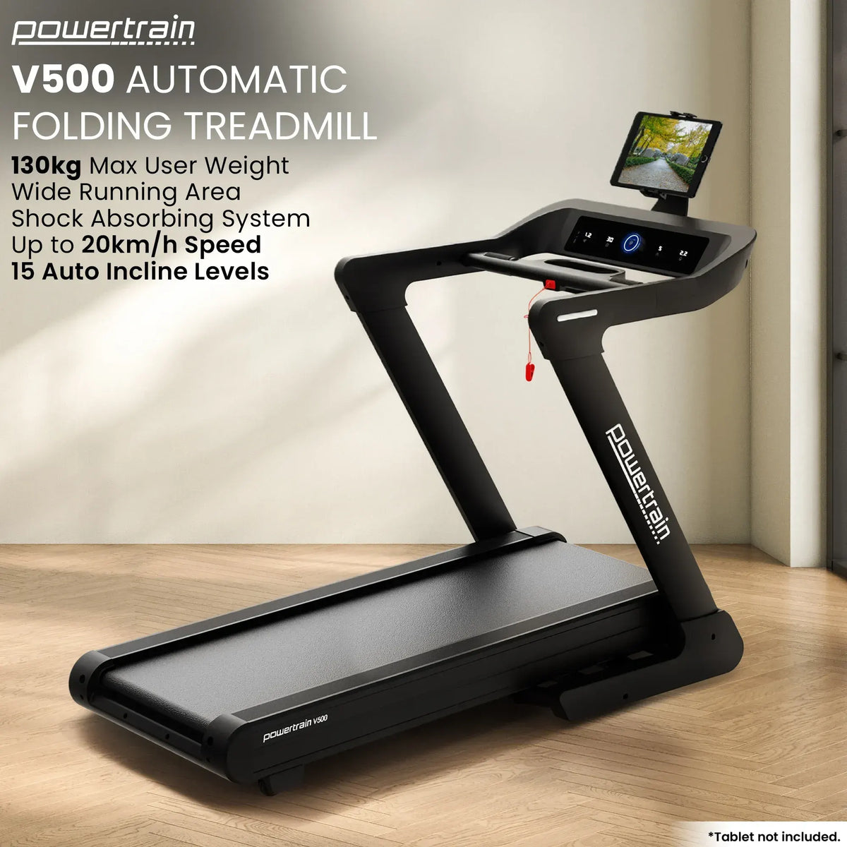 Powertrain V500 3hp Foldable Treadmill Cardio Running Automatic Incline Machine - Image 8