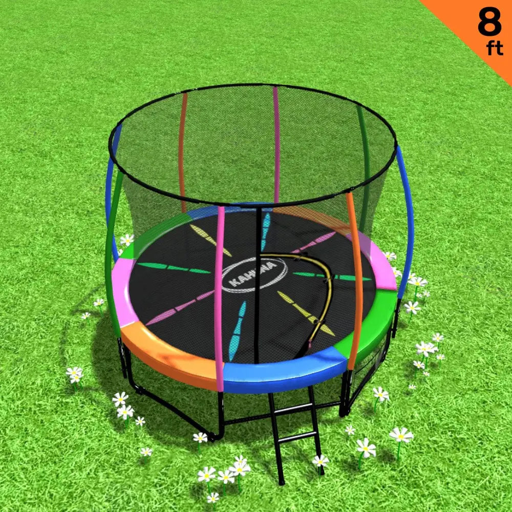 Kahuna 8ft Outdoor Rainbow Trampoline For Kids And Children Suited For Fitness Exercise Gymnastics With Safety Enclosure - Image 2