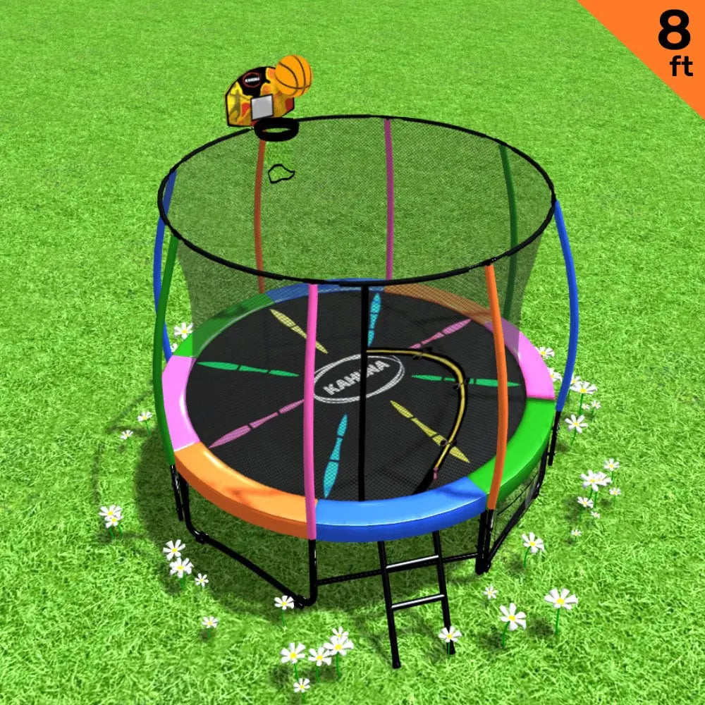 Kahuna 8ft Outdoor Trampoline Kids Children With Safety Enclosure Mat Pad Net Ladder Basketball Hoop Set - Rainbow - Image 2