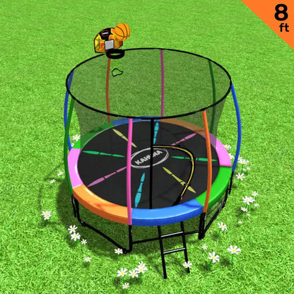 Kahuna 8ft Outdoor Trampoline Kids Children With Safety Enclosure Mat Pad Net Ladder Basketball Hoop Set - Rainbow - Image 2