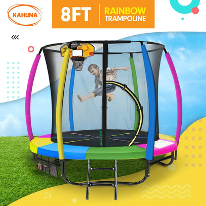 Kahuna 8ft Outdoor Trampoline Kids Children With Safety Enclosure Mat Pad Net Ladder Basketball Hoop Set - Rainbow - Image 4