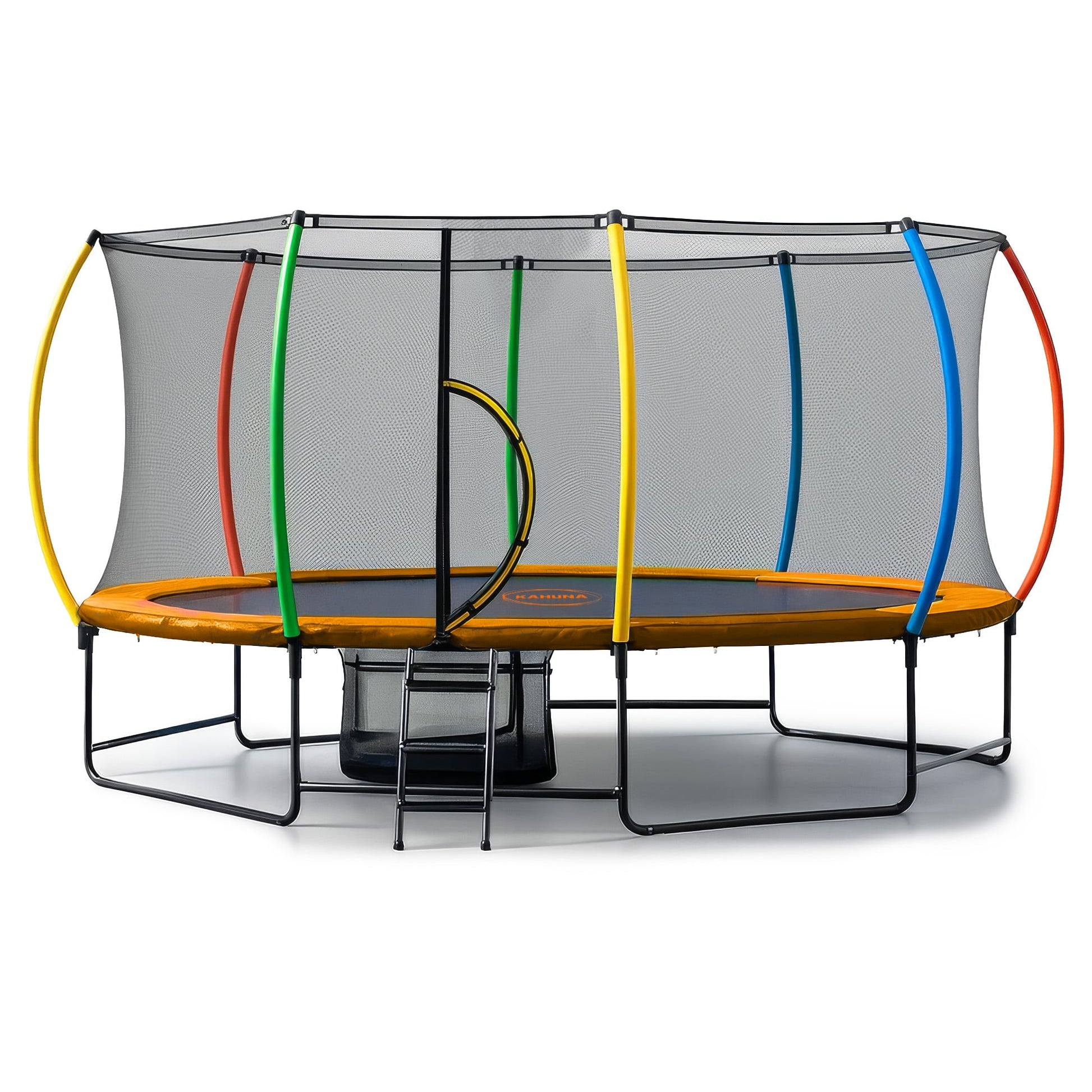 Kahuna 10 ft x 15 ft Oval Outdoor Trampoline with Reversible Rainbow & Orange Safety Pad Safety Net and Ladder - Image 3