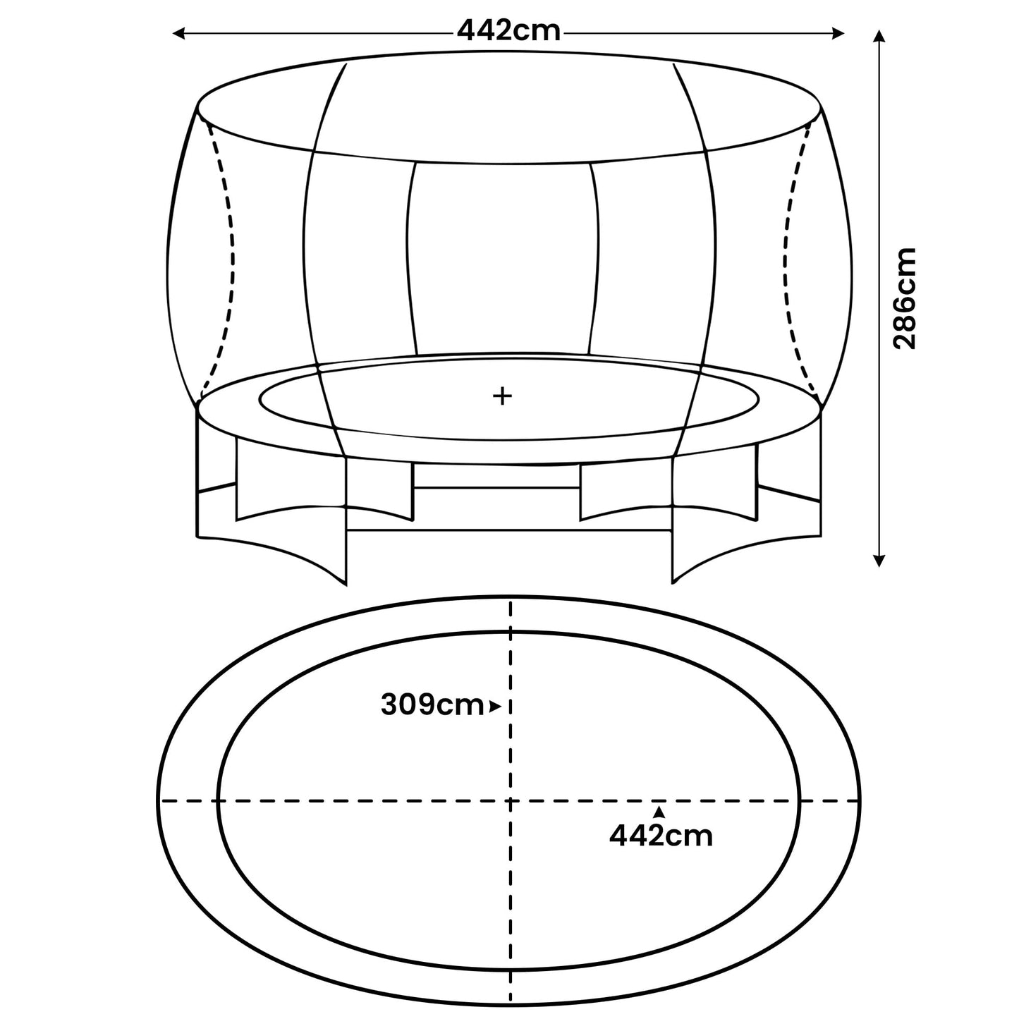 Kahuna 10 ft x 15 ft Oval Outdoor Trampoline w/ Basketball Set Reversible Rainbow & Orange Safety Pad Safety Net Ladder - Image 2