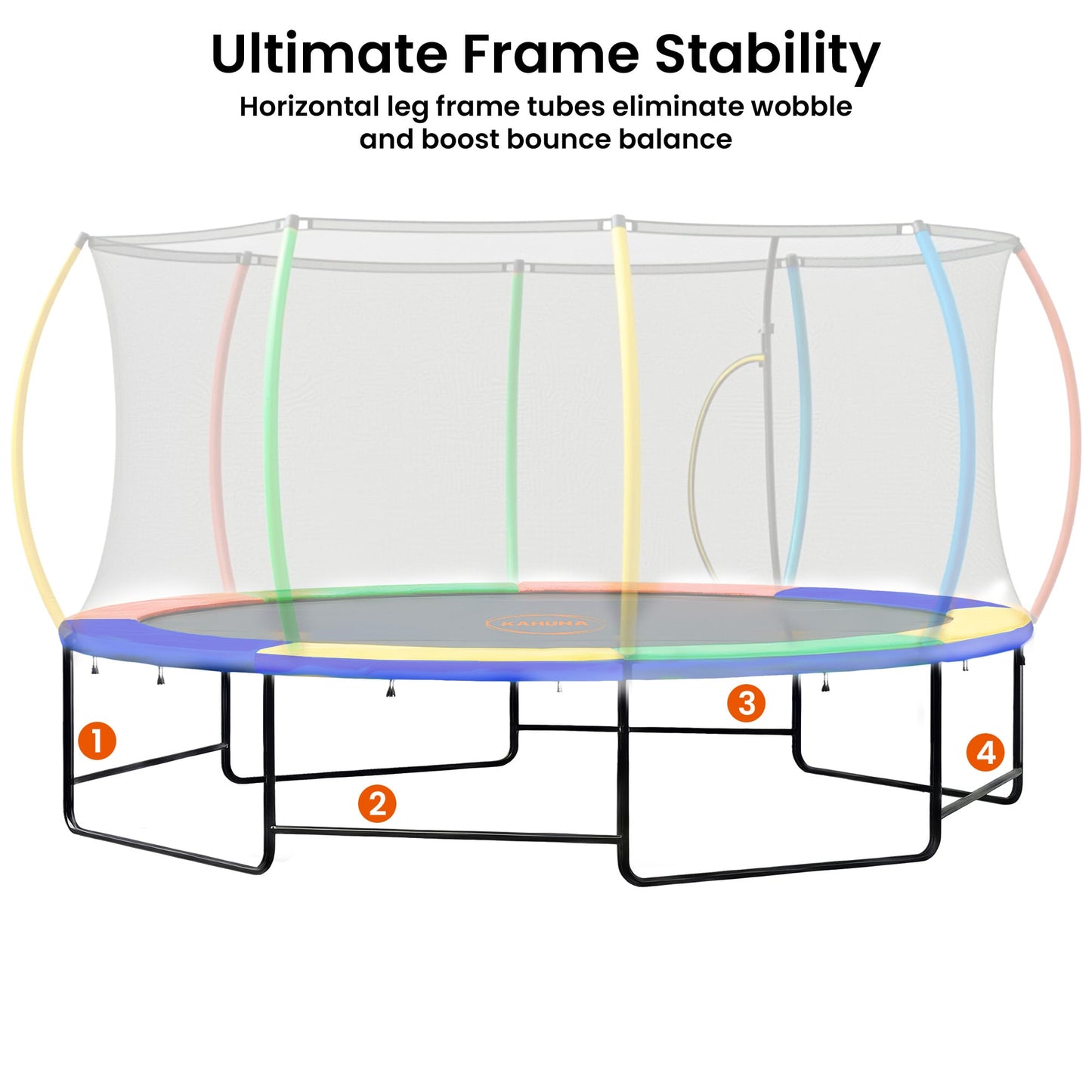 Kahuna 10 ft x 15 ft Oval Outdoor Trampoline w/ Basketball Set Reversible Rainbow & Orange Safety Pad Safety Net Ladder - Image 4