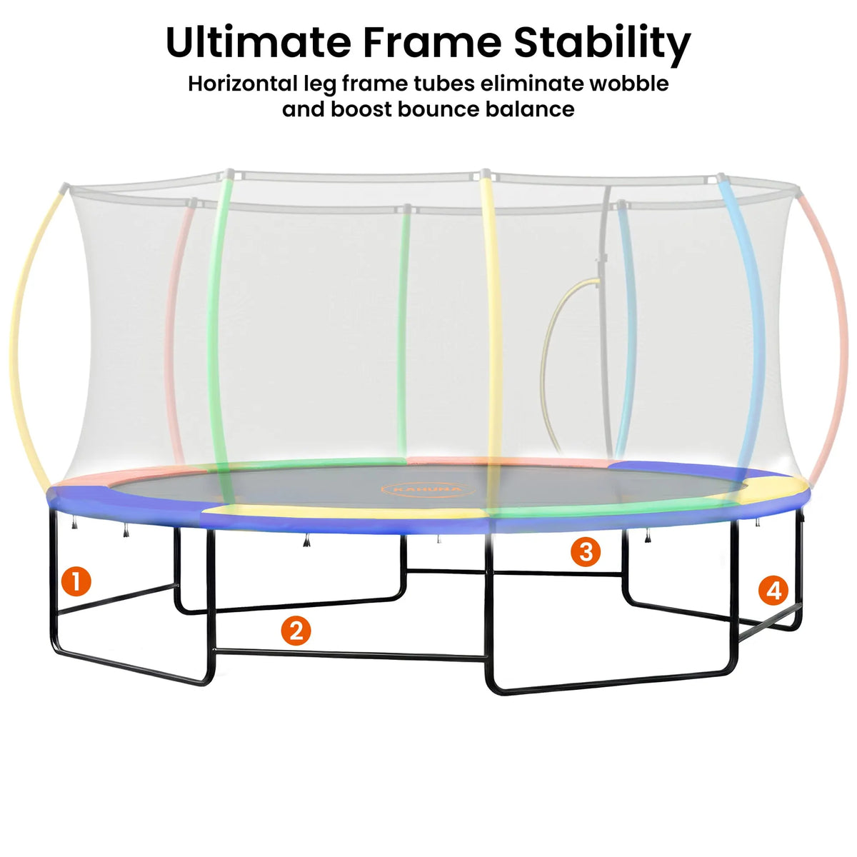 Kahuna 10 ft x 15 ft Oval Outdoor Trampoline w/ Basketball Set Reversible Rainbow & Orange Safety Pad Safety Net Ladder - Image 4